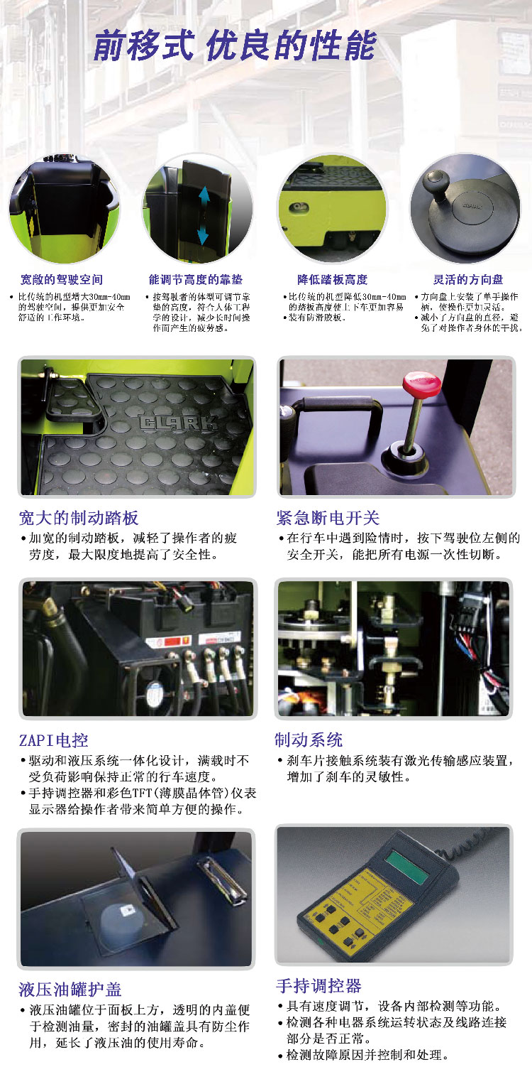 1.8噸電動(dòng)前移式克拉克叉車(chē)